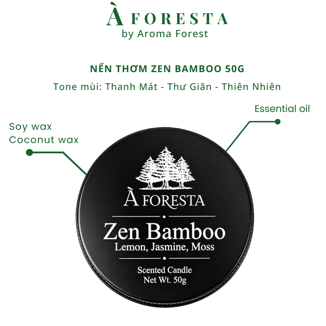 Nến Thơm Cao Cấp À FORESTA mini 50g – Hương Thiền Zen Bamboo-Thơm phòng, thư giãn, quà tặng.