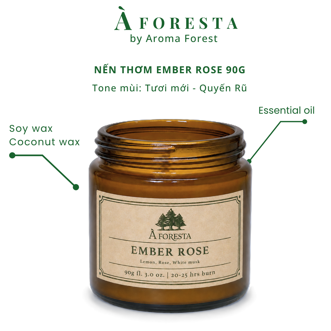 Nến Thơm Cao Cấp À FORESTA 90g – Hương Hoa Hồng Ember Rose-Thơm phòng, thư giãn, quà tặng.