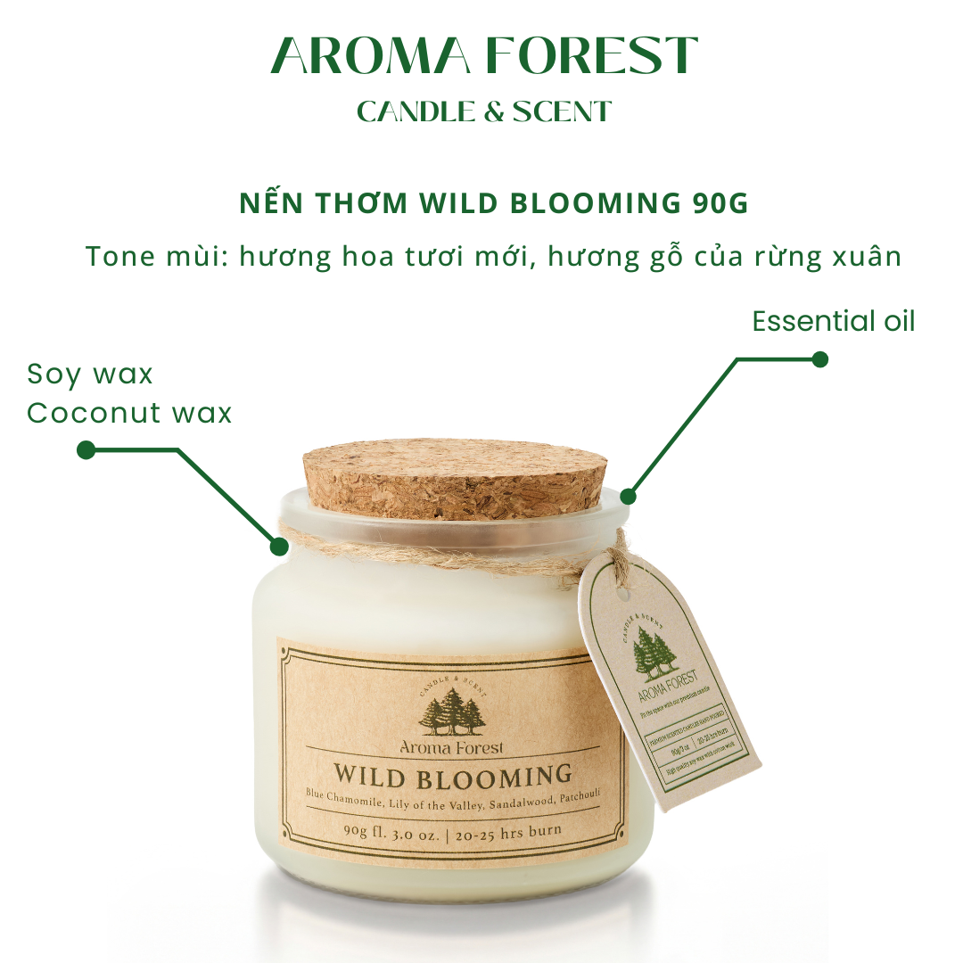 Nến Thơm Cao Cấp Aroma Forest 90g - Hương hoa tươi mới Wild Blooming