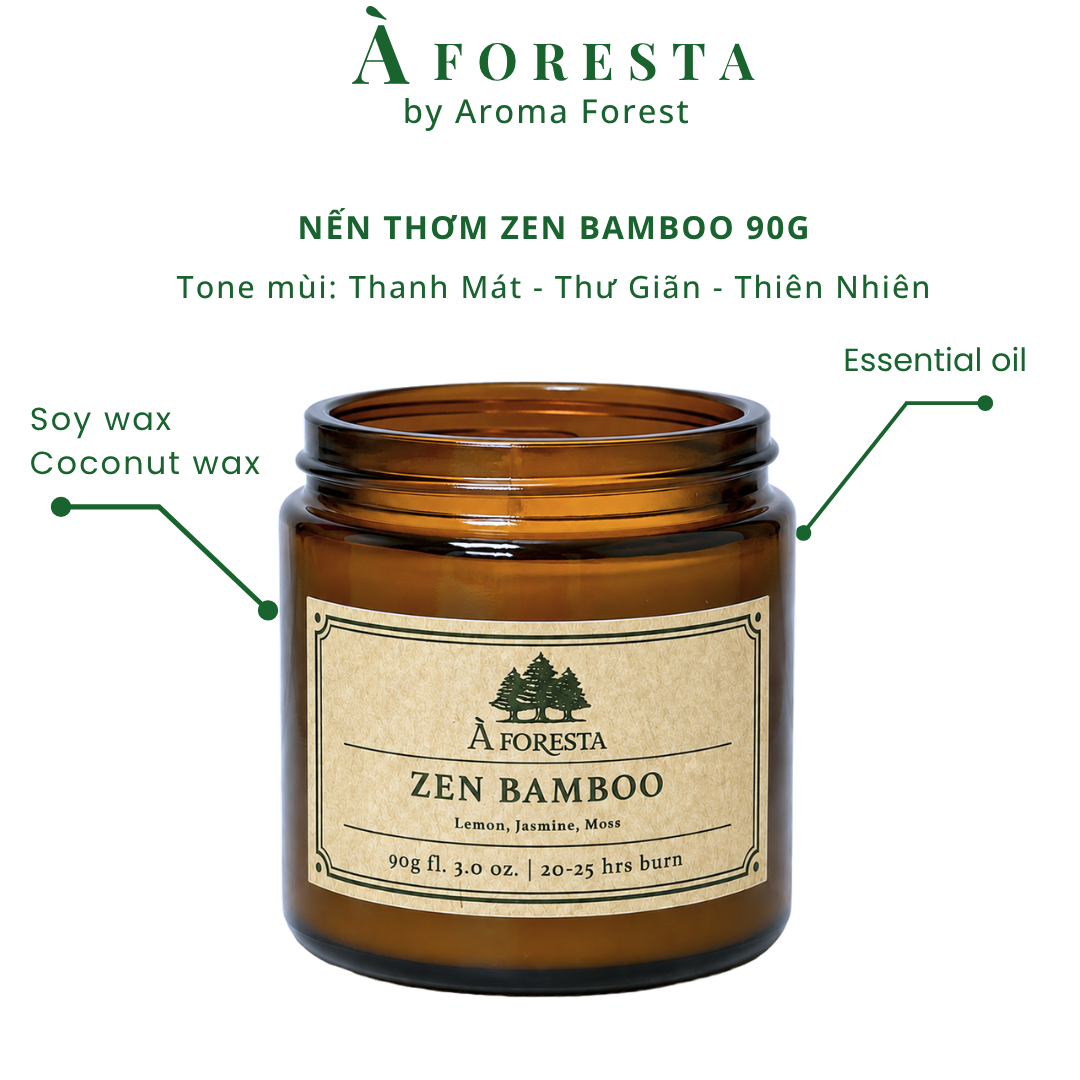 Nến Thơm Cao Cấp À FORESTA 90g – Hương Thiền Zen Bamboo-Thơm phòng, thư giãn, quà tặng.