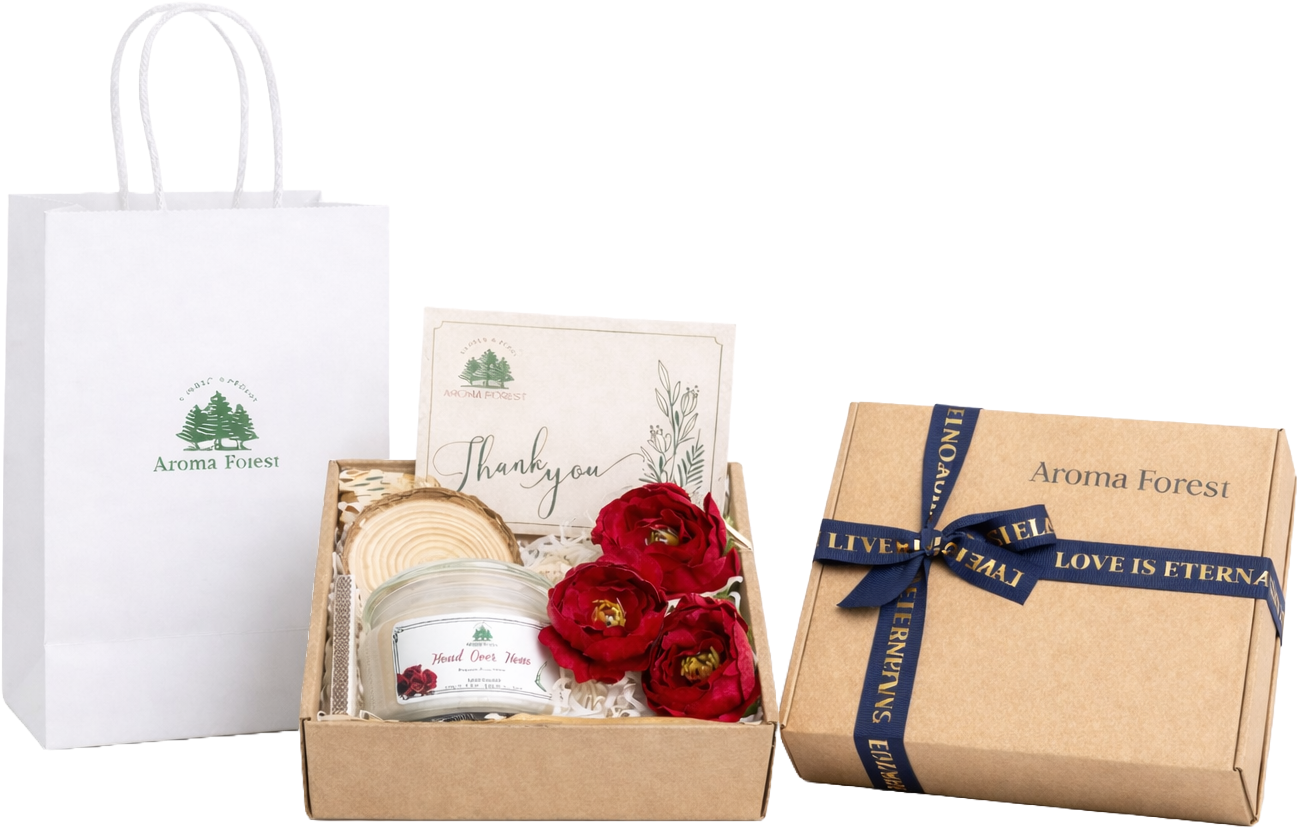 Set Quà tặng 01 nến thơm Aroma Forest 250g nhiều mùi hộp nắp cài nơ, trang trí hoa